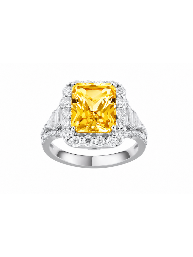 REINE Radiant-Cut Lab-Grown Gemstone with Moissanite Halo Ring