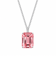 Sapphire emerald-cut necklace with hand-set setting detail view showcasing the jewelry design and finish