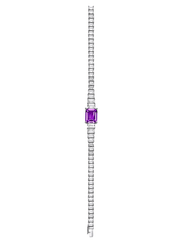 Sapphire emerald-cut tennis bracelet with hand-set setting detail view showcasing the jewelry design and finish