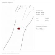 C?UR LAC bracelet size guide showing center stone proportions and bracelet length