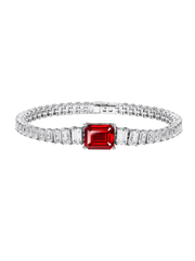 Emerald-cut tennis bracelet with hand-set setting detail view showcasing the jewelry design and finish