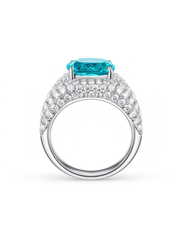 Cushion-cut ring with hand-set setting detail view showcasing the jewelry design and finish