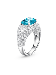 Hot pink sapphire cushion-cut ring with hand-set setting detail view showcasing the jewelry design and finish