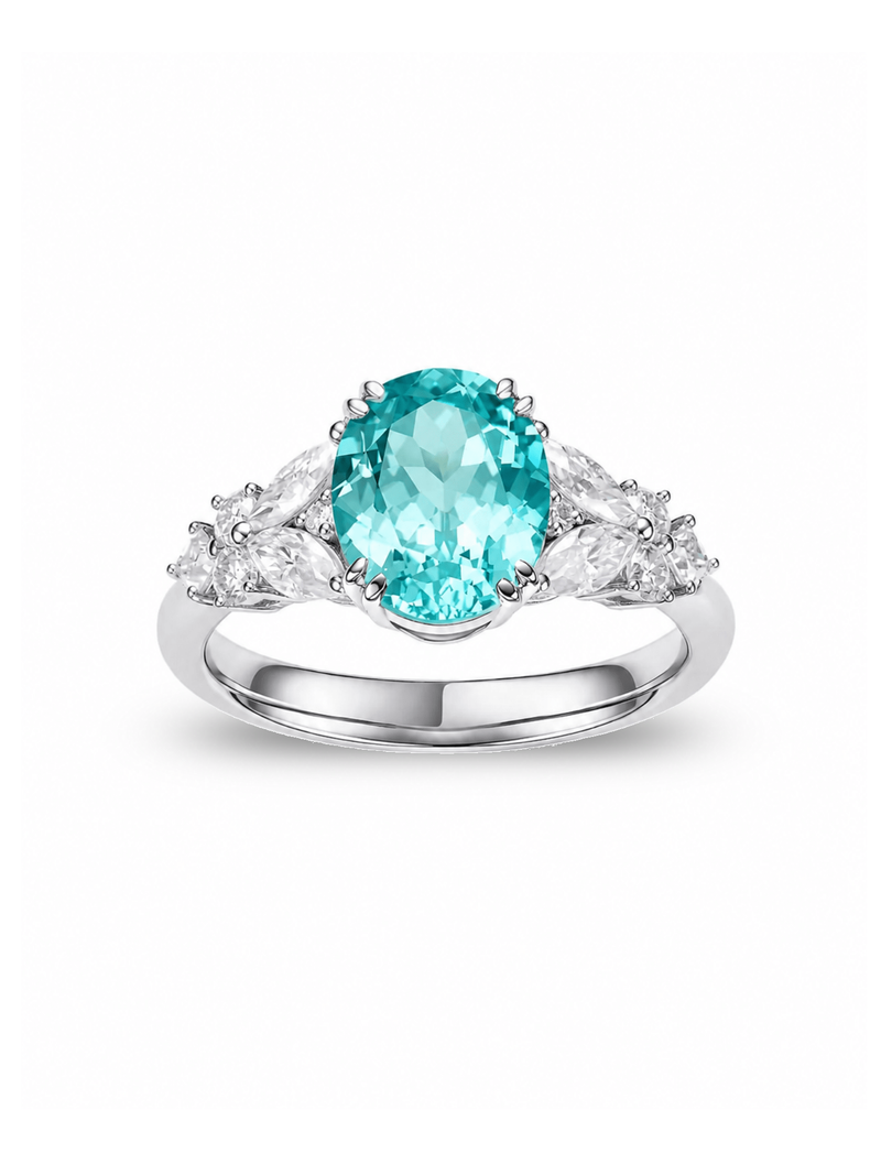 Sapphire oval-cut ring with hand-set setting detail view showcasing the jewelry design and finish