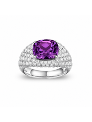Sapphire cushion-cut ring with hand-set setting detail view showcasing the jewelry design and finish