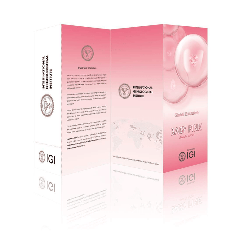IGI Baby Pink report presentation cover, shown for report presentation only; this is not a photograph of the loose diamond.
