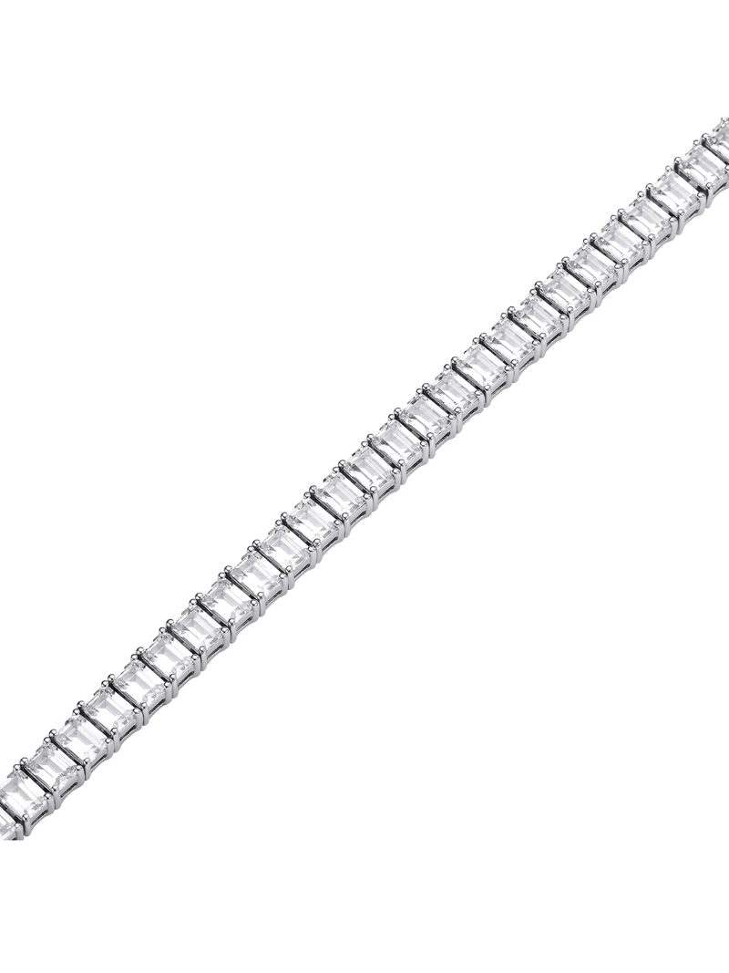 LAGO emerald-cut lab-grown white sapphire tennis necklace, close-up of the linked settings