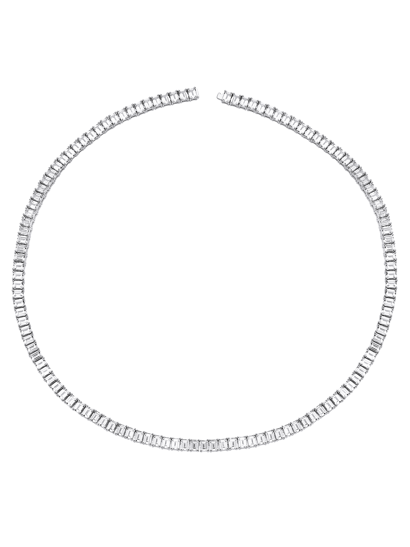 Sapphire necklace with hand-set setting angled view showing the silhouette and craftsmanship