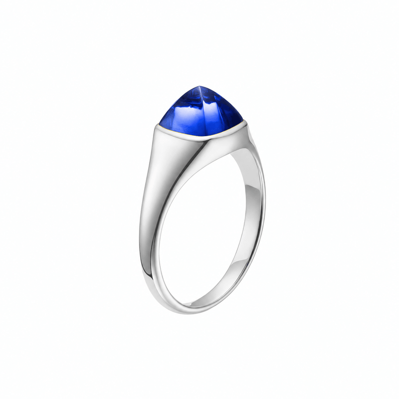 Sapphire ring with hand-set setting detail view showcasing the jewelry design and finish