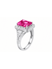 Radiant-cut ring with hand-set setting detail view showcasing the jewelry design and finish