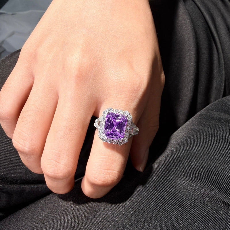 REINE Radiant-Cut Pink Sapphire with Moissanite Halo Ring