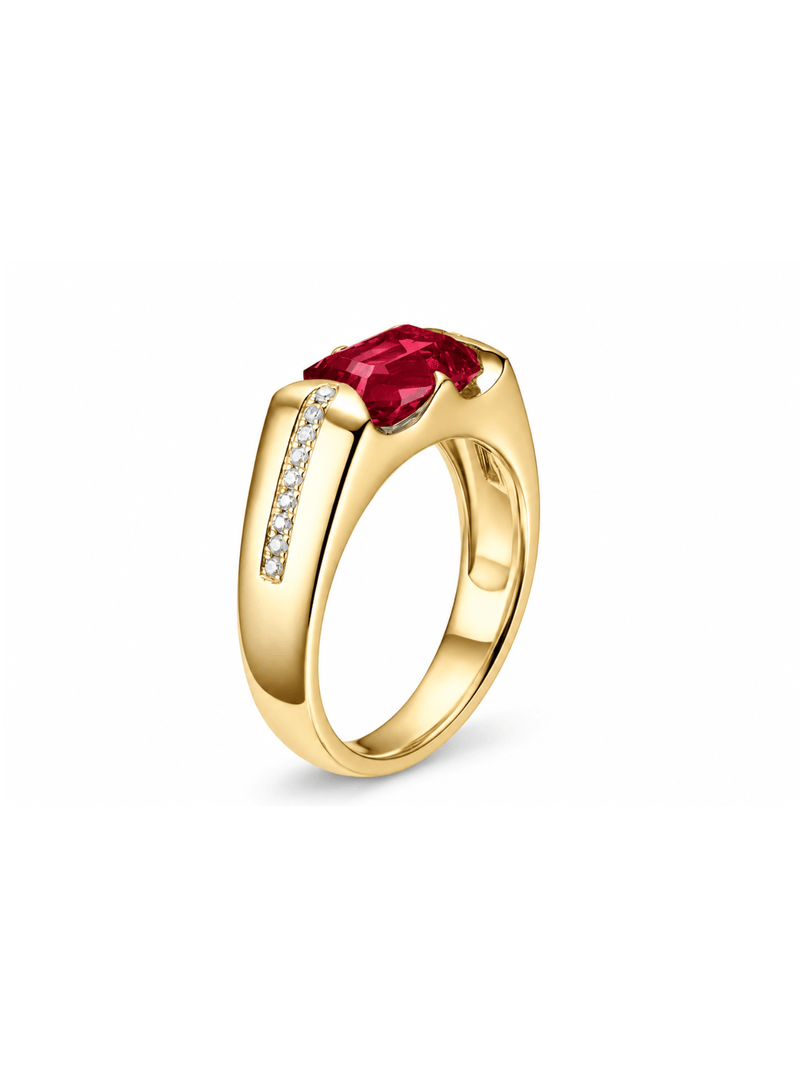 Sapphire emerald-cut ring with hand-set setting detail view showcasing the jewelry design and finish