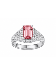 Emerald-cut ring with hand-set setting detail view showcasing the jewelry design and finish