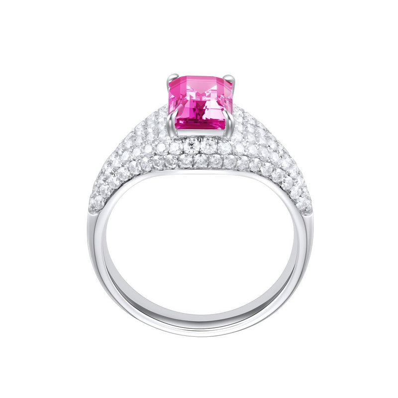 Colombian emerald emerald-cut ring with hand-set setting angled view showing the silhouette and craftsmanship