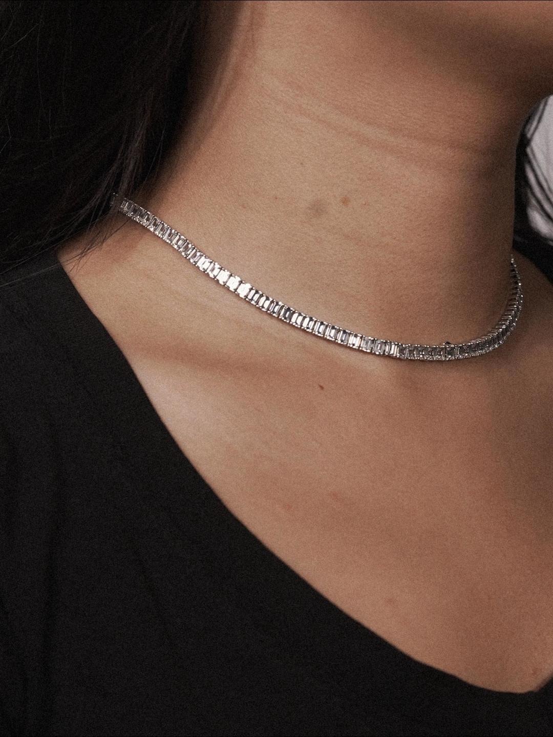 LAGO Emerald-Cut Lab-Grown White Sapphire Tennis Necklace
