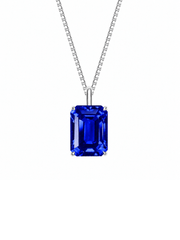 Emerald-cut necklace with hand-set setting detail view showcasing the jewelry design and finish