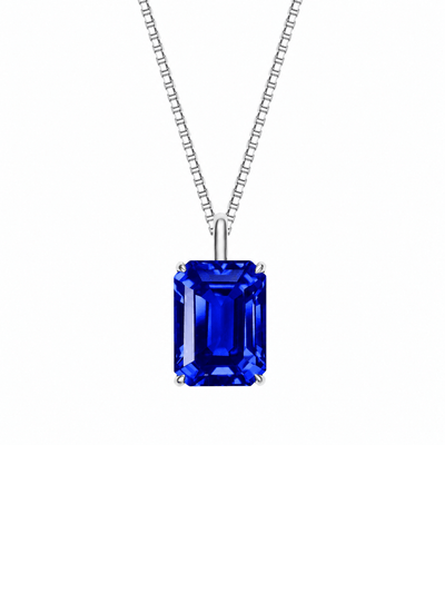 Emerald-cut necklace with hand-set setting detail view showcasing the jewelry design and finish