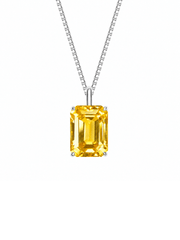 Sapphire emerald-cut necklace with hand-set setting detail view showcasing the jewelry design and finish