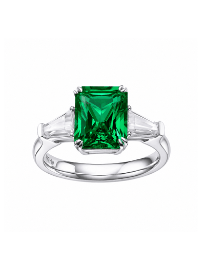 Royal blue sapphire radiant-cut ring with hand-set setting detail view showcasing the jewelry design and finish