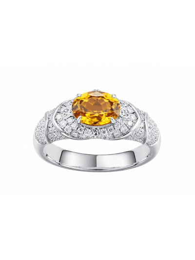 Canary yellow sapphire oval-cut ring with hand-set setting front view showing the overall design