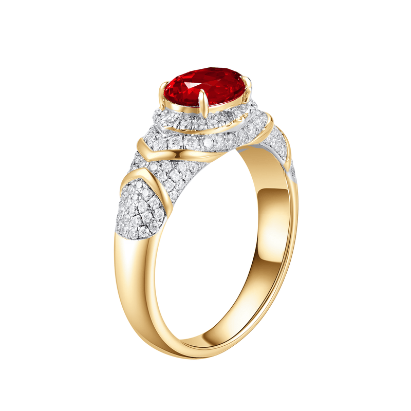 Oval-cut ring with hand-set setting detail view showcasing the jewelry design and finish