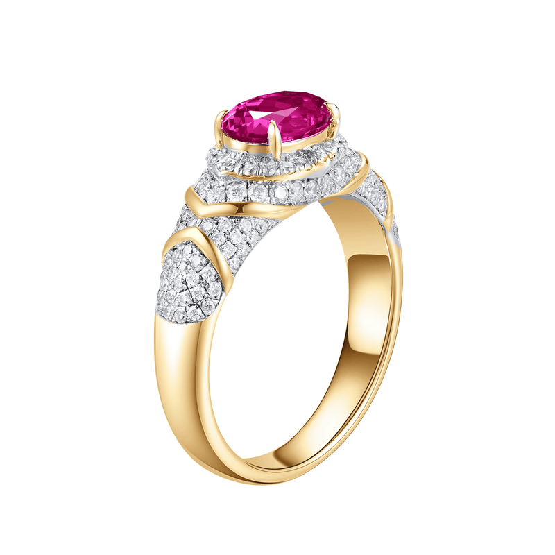 Oval-cut ring with hand-set setting detail view showcasing the jewelry design and finish