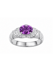 AUREL purple east-west oval lab-grown gemstone ring with moissanite pav¨¦ in a silver-tone setting, front view.