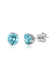 CIRA round blue-green lab-grown gemstone semi-bezel studs showing the front and post
