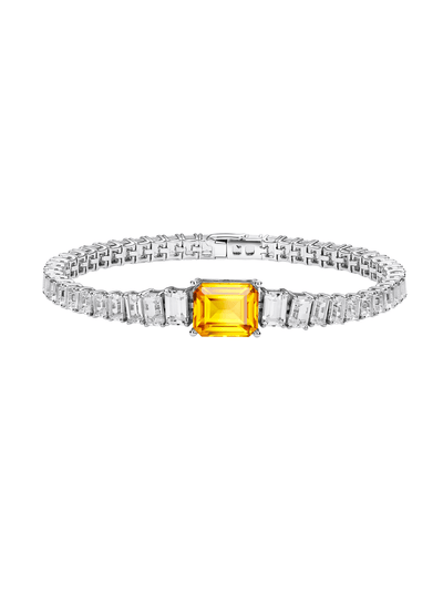 Emerald-cut tennis bracelet with hand-set setting detail view showcasing the jewelry design and finish