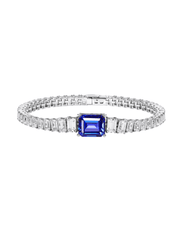 Padparadscha emerald-cut tennis bracelet with hand-set setting detail view showcasing the jewelry design and finish