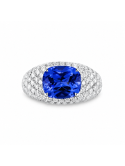Hot pink sapphire cushion-cut ring with hand-set setting detail view showcasing the jewelry design and finish
