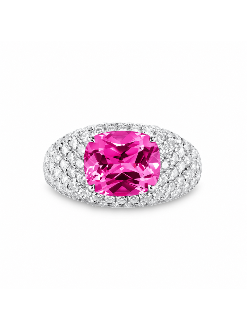 Canary yellow sapphire cushion-cut ring with hand-set setting detail view showcasing the jewelry design and finish