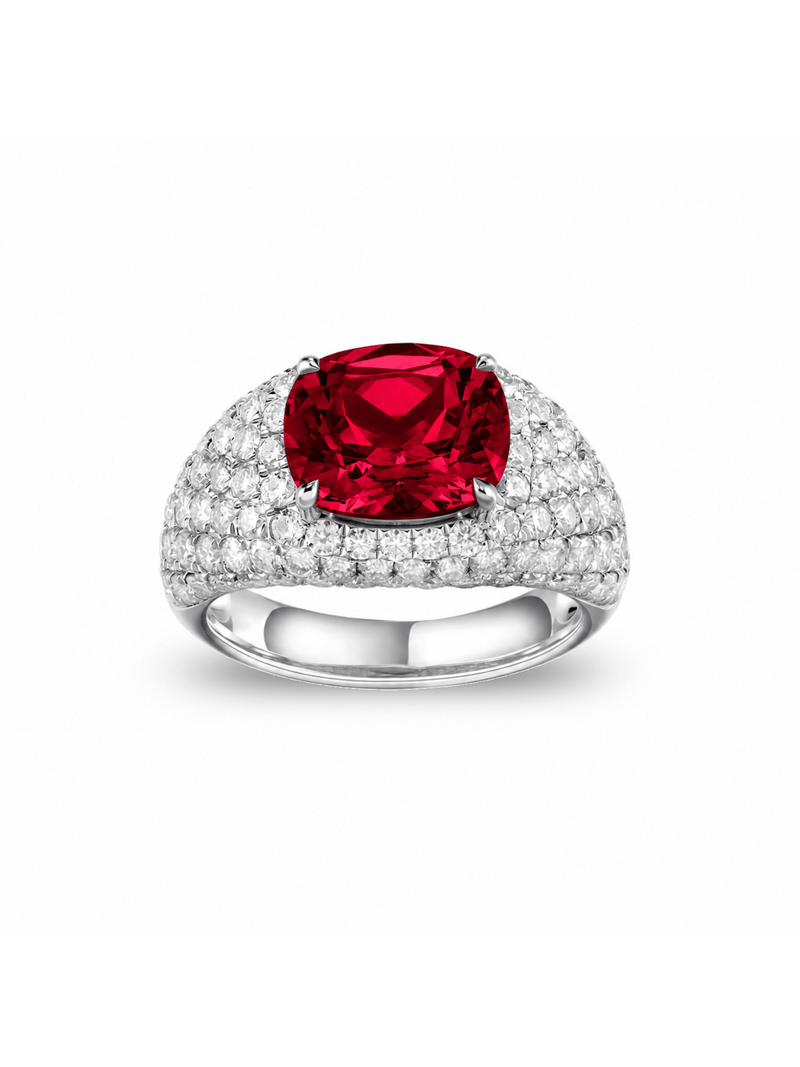 Canary yellow sapphire cushion-cut ring with hand-set setting detail view showcasing the jewelry design and finish