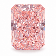 3D illustration, face-up view of a 2.01 ct Fancy Vivid Pink VS1 radiant-cut lab-grown diamond, based on the actual photograph and IGI report LG839681728.
