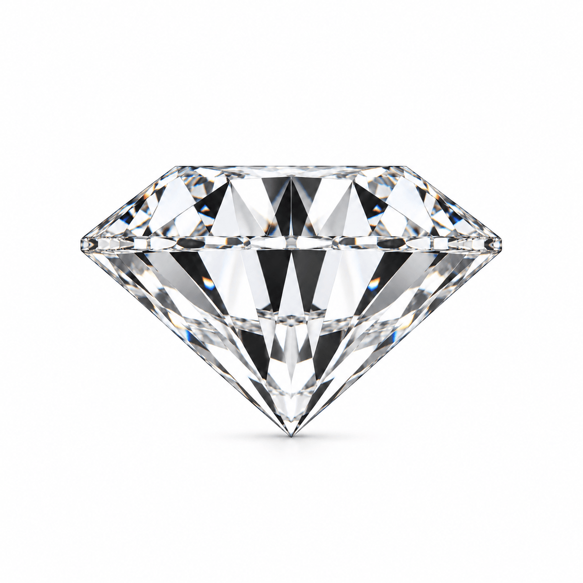 3D illustration, side profile of a 2.03 ct D VVS2 round lab-grown diamond; approximate proportions guided by IGI report LG836627079.