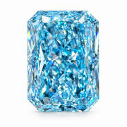 3D illustration, face-up view of a 3.00 ct Fancy Vivid Blue VS2 radiant-cut lab-grown diamond. Refer to the actual diamond photograph for appearance.