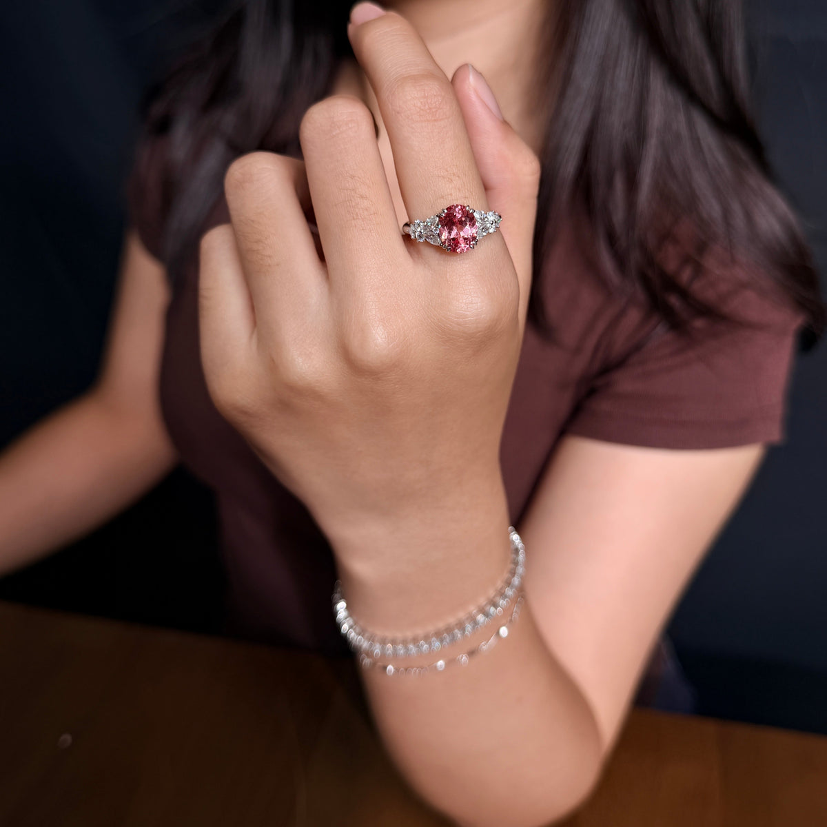 LYRA Oval-Cut Sunrise Padparadscha Sapphire Cluster Ring