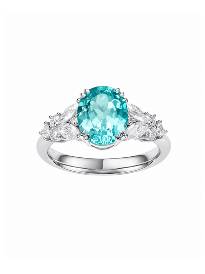 Sapphire oval-cut ring with hand-set setting detail view showcasing the jewelry design and finish