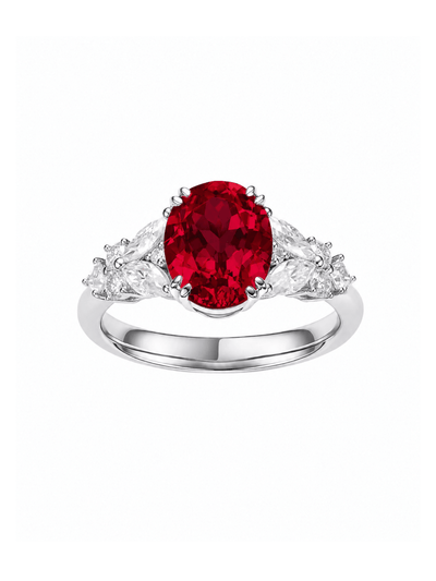 Padparadscha oval-cut ring with hand-set setting detail view showcasing the jewelry design and finish