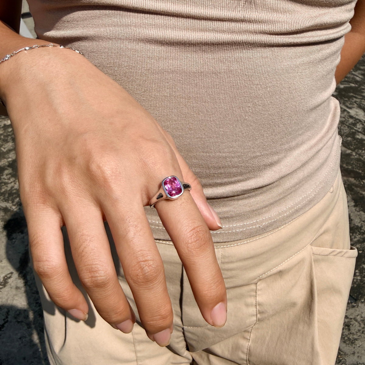 NELL Cushion-Cut Bezel-Set Lab-Grown Gemstone Ring