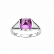 Hot pink sapphire ring with hand-set setting detail view showcasing the jewelry design and finish
