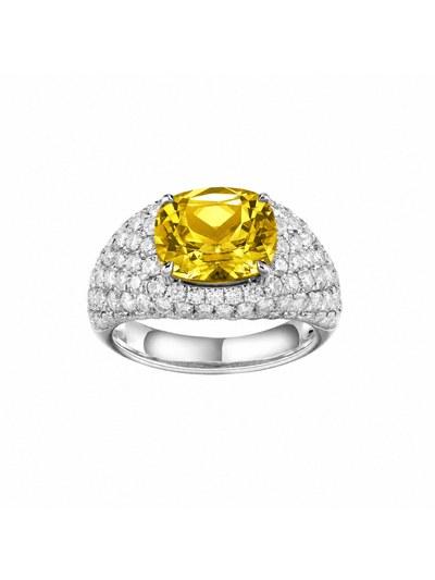 Hot pink sapphire cushion-cut ring with hand-set setting detail view showcasing the jewelry design and finish