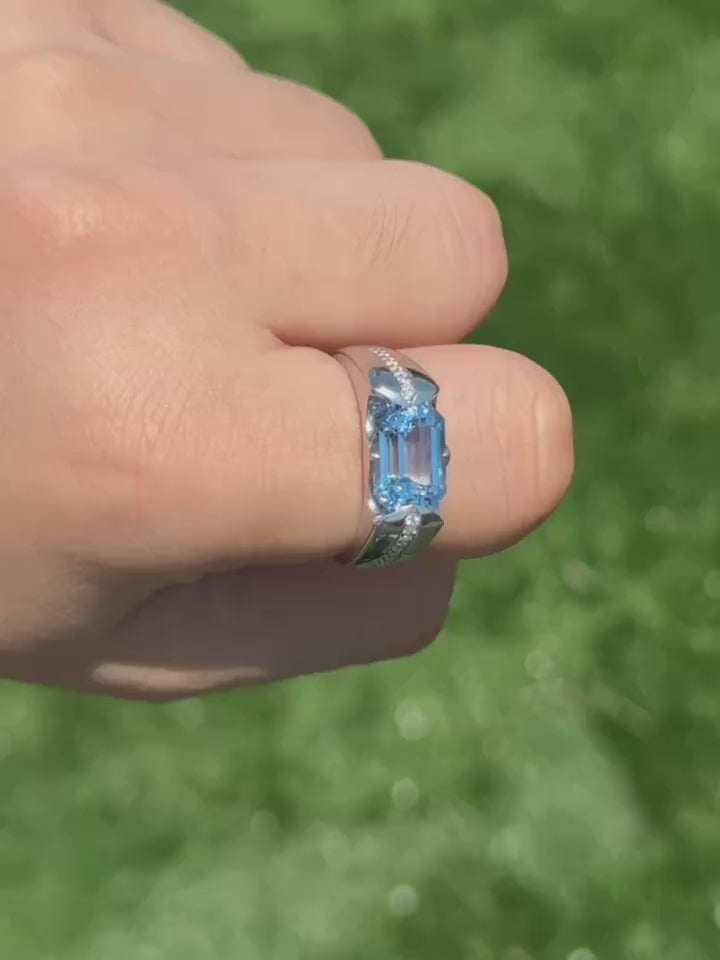 Metal Type:_14K White Gold&Gemstone_Santa Maria Blue Sapphire