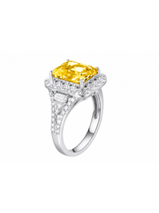Royal blue sapphire radiant-cut ring with hand-set setting detail view showcasing the jewelry design and finish