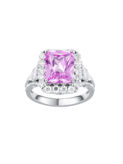REINE light pink radiant-cut lab-grown gemstone ring with a colorless moissanite halo