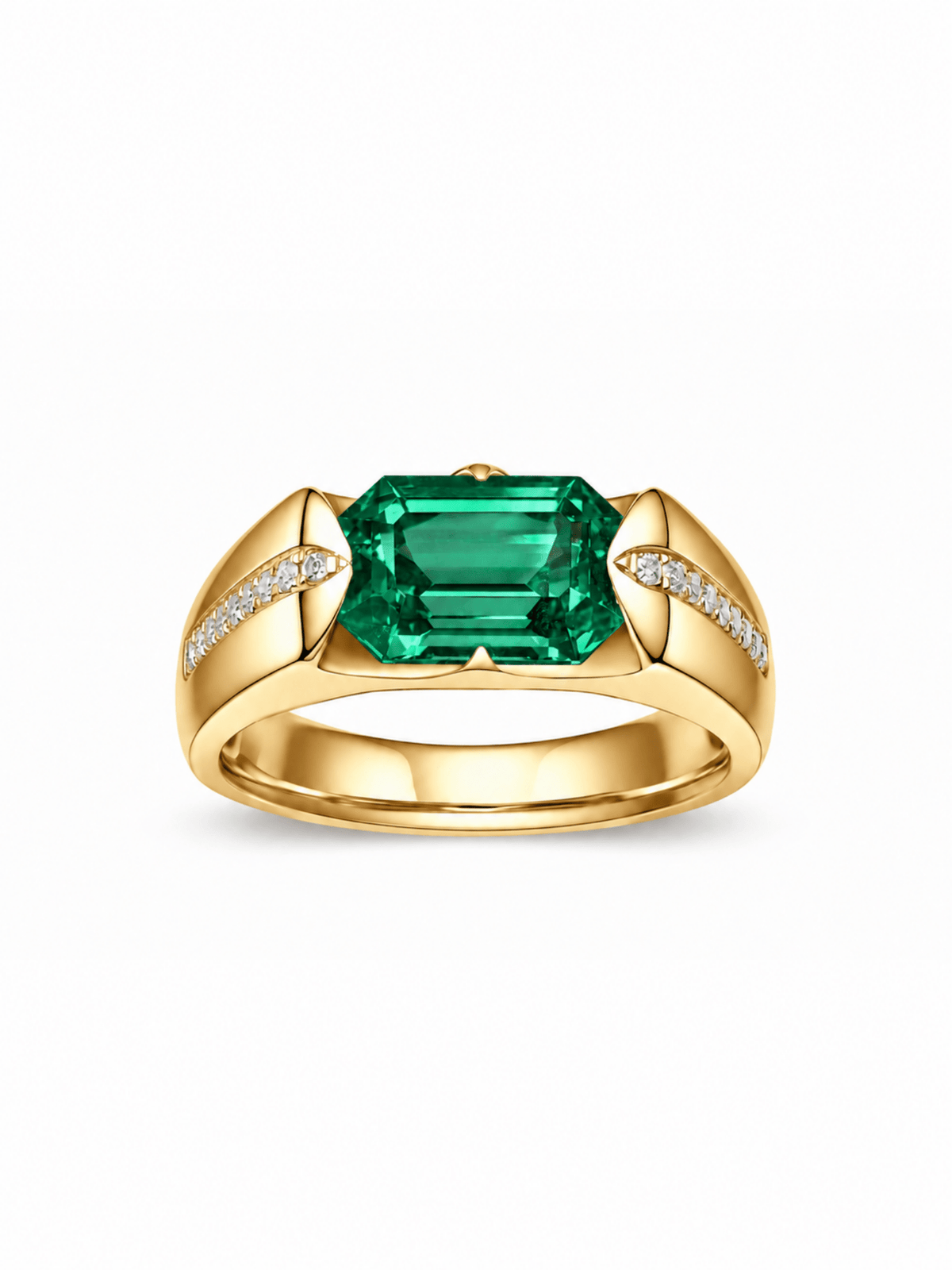 SOREN East-West Emerald-Cut Lab-Grown Gemstone Signet Ring with Pavé Diamonds