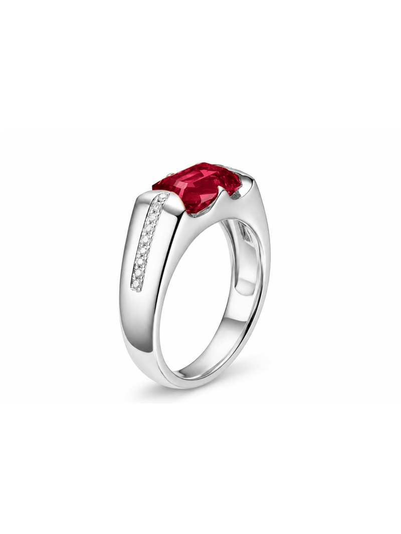 Emerald-cut ring with hand-set setting detail view showcasing the jewelry design and finish