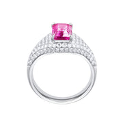 Colombian emerald emerald-cut ring with hand-set setting angled view showing the silhouette and craftsmanship